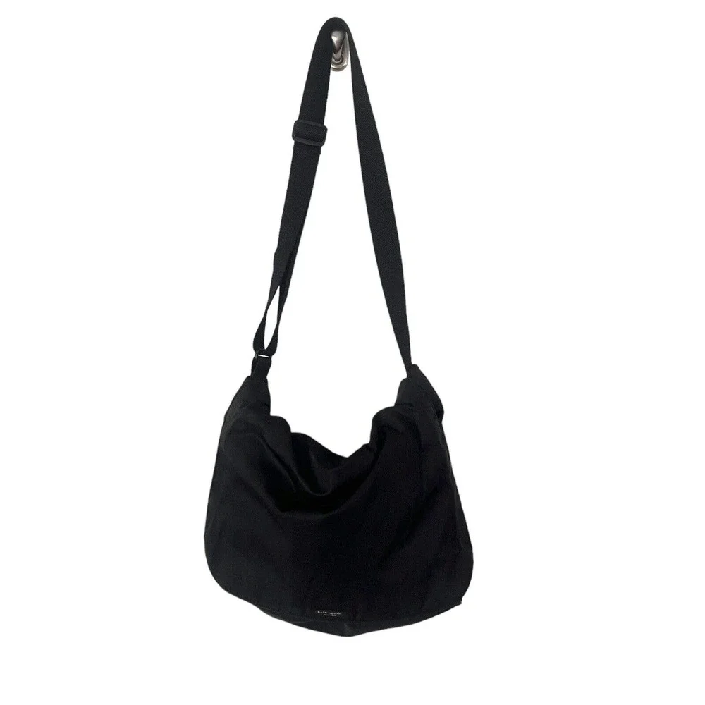 Kate Spade Black Nylon Adjustable Strap Messenger Bag Flap Closure Y2K Style